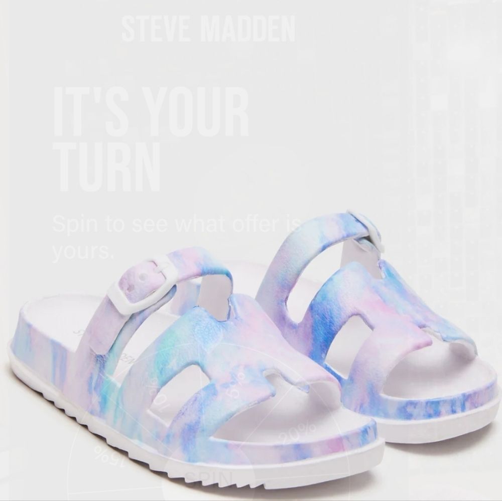 BRAND NEW MADDEN GIRL PASTEL TIE DYE SLIDE SANDALS